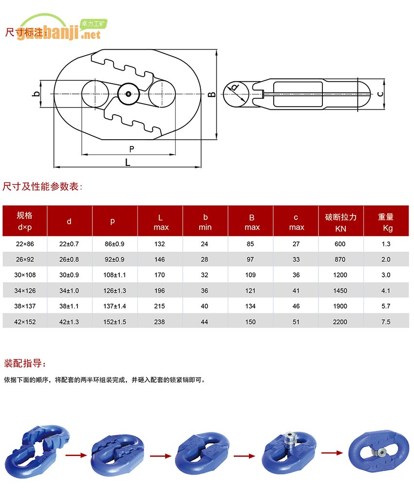 扁平弧齒型接鏈環(huán) 扁平環(huán) 弧齒環(huán)規格、尺寸、裝配指導